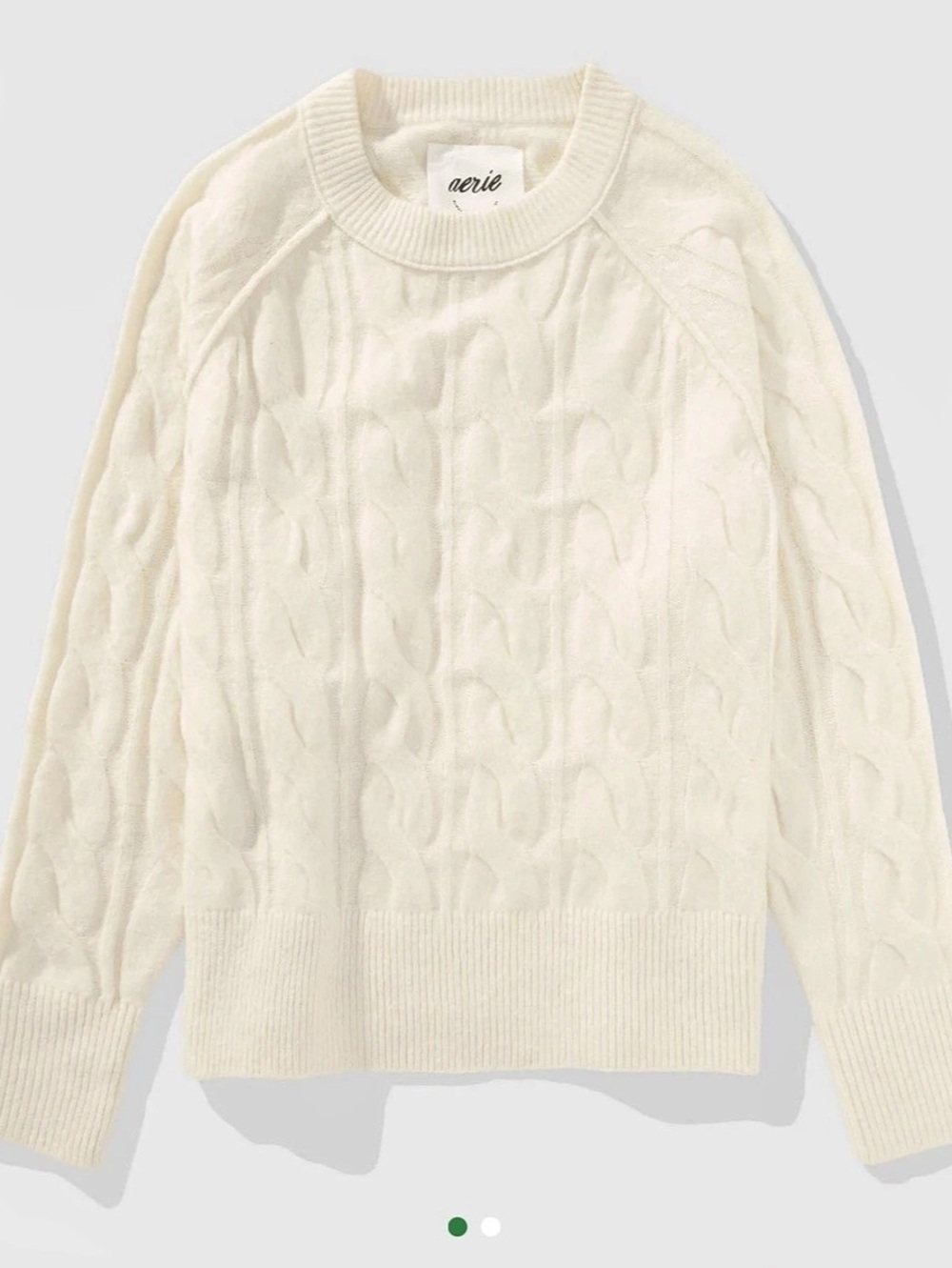 Aerie Cable Knit UnReal Crew Neck Sweater Crewneck Sweater Cream Size Medium
